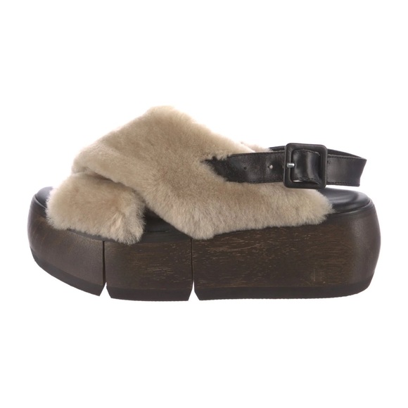 Paloma Barcelo Shoes - Paloma Barcelona Fur Platform Sandals - Cream and Brown